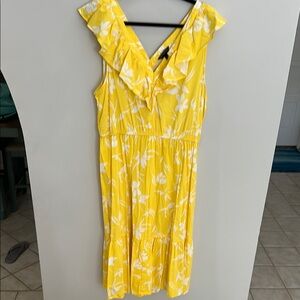 Banana Republic Yellow Ruffled V-Neck Midi Sundress